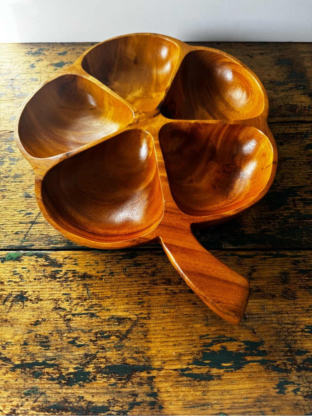 Handcrafted Wooden Serving Dish - Honey Brown 5-Section